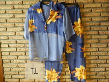 (9) - ensemble pantalon et blouse femme t.L bleu orange beschikbaar voor biedingen