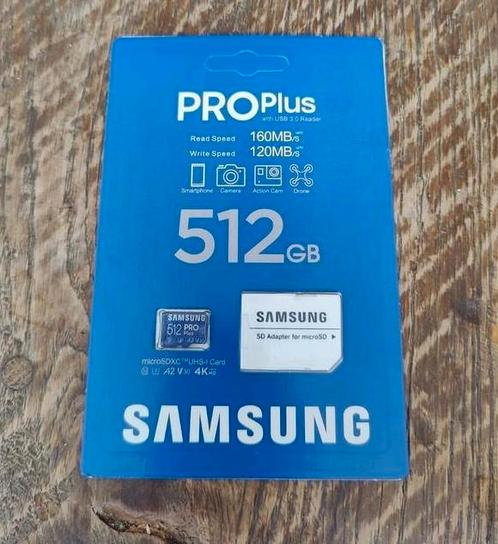 Samsung PRO Plus 512GB (14st. beschikbaar), TV, Hi-fi & Vidéo, Photo | Cartes mémoire, Comme neuf, MicroSDXC, 512 GB, Enlèvement ou Envoi