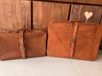 Set van twee vintage reiskoffers, Gebruikt, 45 tot 55 cm, Slot, Leer