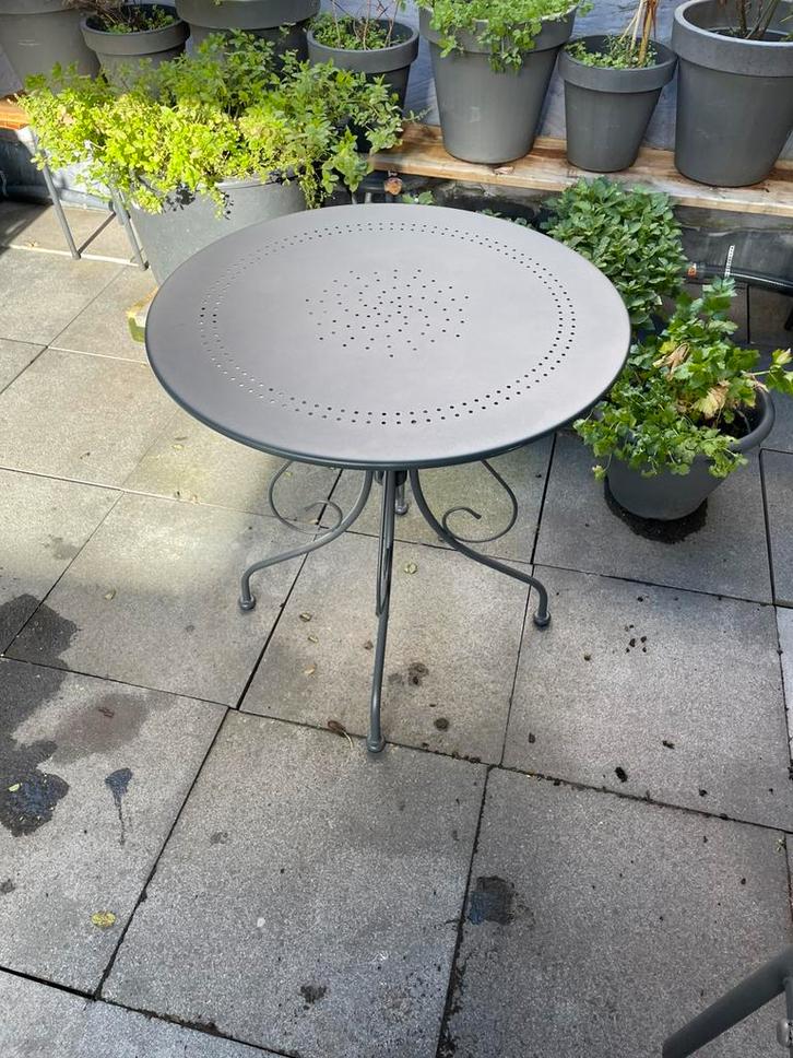 Metalen bistrotafel Ø70 – antraciet, buiten/terras, Tuin en Terras, Tuintafels, Gebruikt, Rond, Metaal, Ophalen