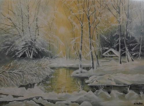 EIGEN OLIEVERFSCHILDERIJ WINTERLANDSCHAP, Antiek en Kunst, Kunst | Schilderijen | Klassiek, Ophalen