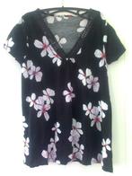 T-shirt noir à fleurs blanches manches courtes, Kleding | Dames, T-shirts, Verzenden, Nieuw, Zwart, Korte mouw