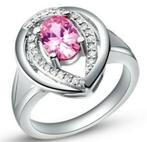 SALE: Silverplated ring met roze steen en strass, Overige materialen, Verzenden, Nieuw, 17 tot 18