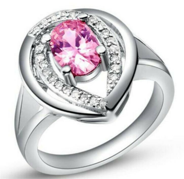 SALE: Silverplated ring met roze steen en strass, Handtassen en Accessoires, Ringen, Nieuw, Dame, 17 tot 18, Roze, Overige materialen