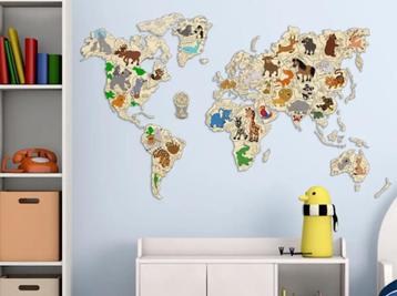 3D Houten Puzzel World Map Animals XXL Muur Decoratie - DIY beschikbaar voor biedingen