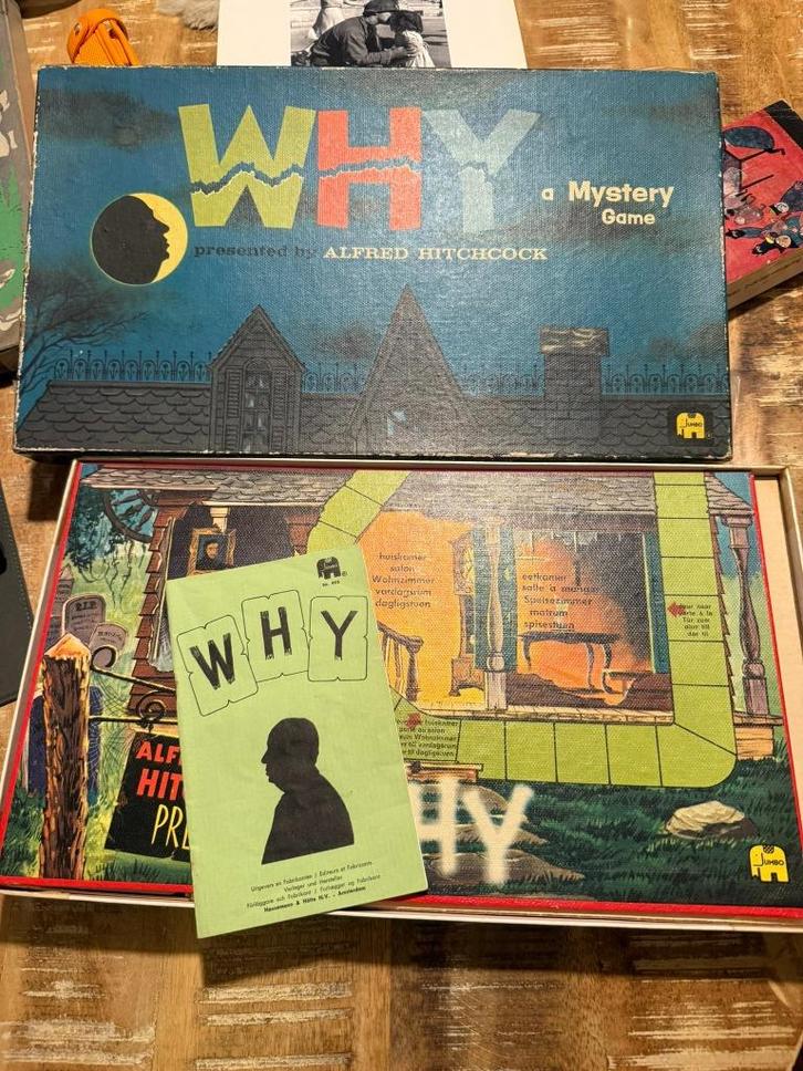Vintage bordspel Why - Alfred Hitchcock, Hobby en Vrije tijd, Gezelschapsspellen | Bordspellen, Gebruikt, Een of twee spelers