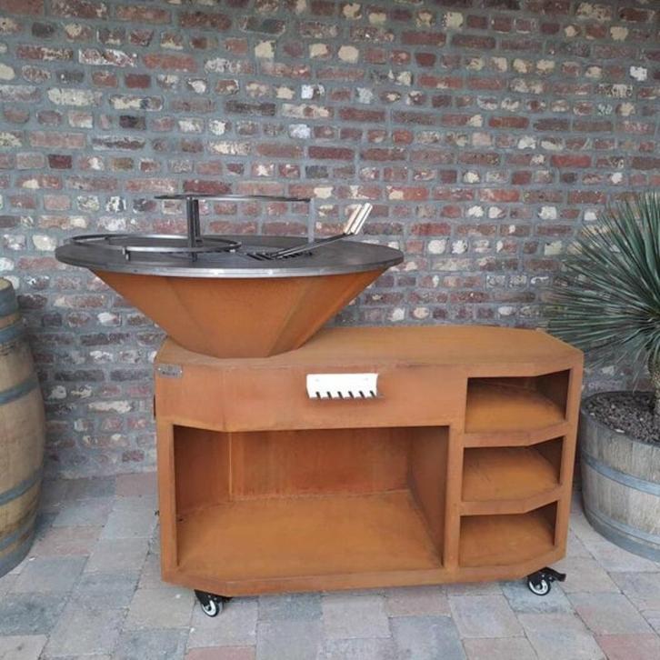 bbq/plancha cortenstaal keukenmodel, bakplaat 85 of 100cm, Tuin en Terras, Houtskoolbarbecues, Nieuw, Ophalen of Verzenden