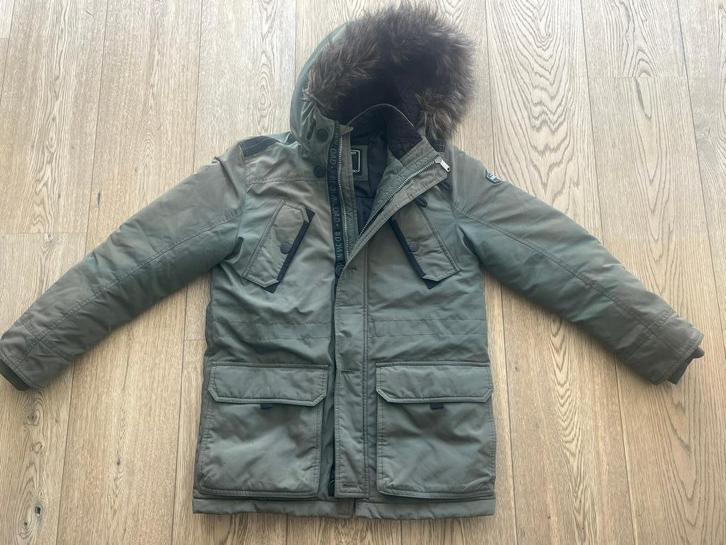 Kaki parka met capuchon maat 12 jaar (152 cm), Kinderen en Baby's, Kinderkleding | Maat 152, Gebruikt, Jongen of Meisje, Jas, Ophalen