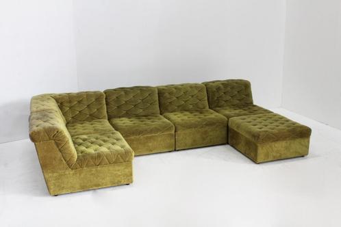 Vintage modulaire elementen sofa Laauser velours groen, Huis en Inrichting, Zetels | Zetels, Gebruikt, Hoekbank, Vierpersoons of meer