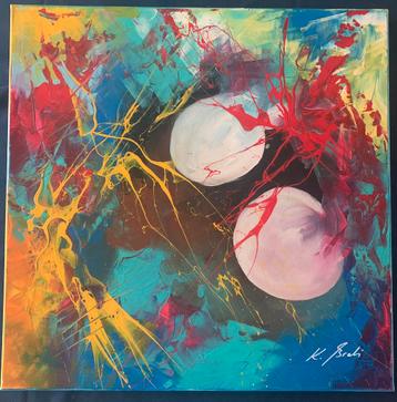 Acryl op doek - K. Brati - 50 x 50 cm - abstract werk beschikbaar voor biedingen