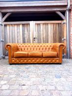 Engelse lederen chesterfield 3-zit, Huis en Inrichting, Ophalen of Verzenden, Zo goed als nieuw, Leer