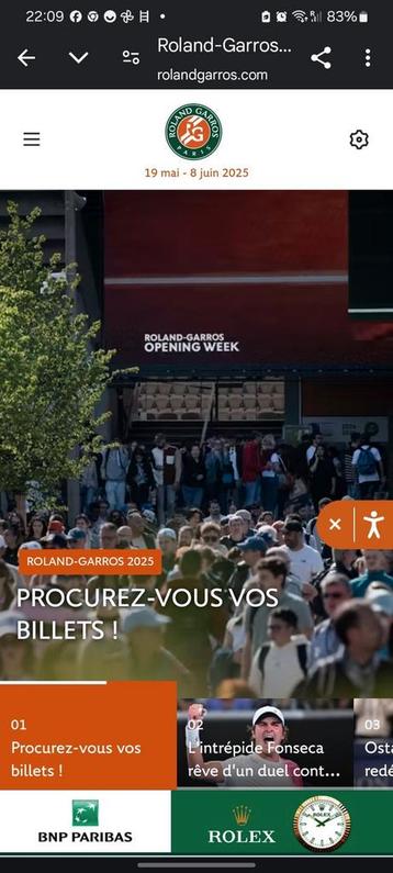 Te koop 2 Rolang Garros 2025 tennistickets. 2 zitplaatsen beschikbaar voor biedingen
