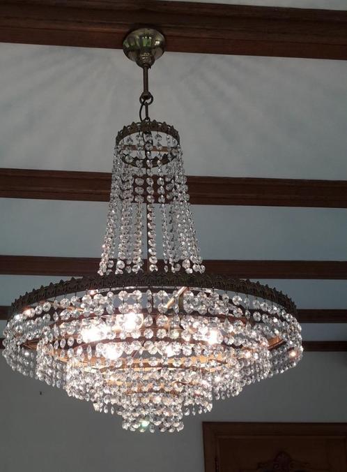 Kristallen vintage kroonluchter - zakkroonluchter, Huis en Inrichting, Lampen | Kroonluchters, Zo goed als nieuw, Glas, Metaal