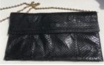 Vintage, zwarte croco handtas/clutch met goudkl.ketting, Ophalen of Verzenden, Gebruikt, Zwart, Avondtasje