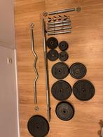 Set halters, bar, EZ bar en schijven, Sport en Fitness, Fitnessmaterialen, Ophalen, Gebruikt, Halterset