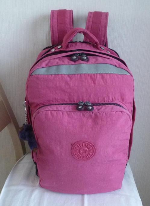 Kipling Grote fuchsiaroze rugzak met pruim- en apenritsen, Handtassen en Accessoires, Tassen | Rugtassen, Gebruikt, Kipling, 25 tot 40 cm