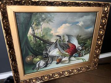 Antiek Olieverf schilderij “stilleven met dode vogels” beschikbaar voor biedingen