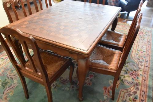 Klassieke eetkamer tafel met 6 bijhorende stoelen, Antiek en Kunst, Antiek | Meubels | Tafels, Ophalen