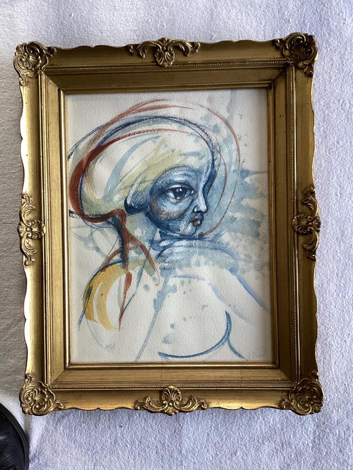 Fieux ludwine/aquarel alienvrouw, Antiek en Kunst, Kunst | Schilderijen | Klassiek, Ophalen