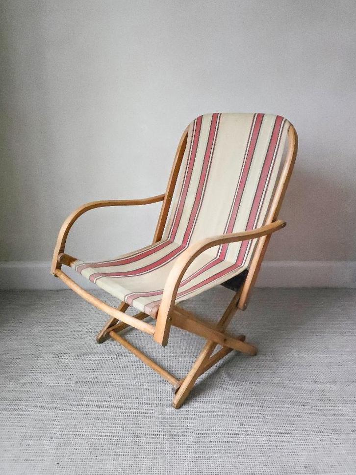 Vintage opvouwbare tuinzetel - fauteuil - TORCK - jaren 50, Tuin en Terras, Tuinstoelen, Zo goed als nieuw, Hout, Inklapbaar, Ophalen of Verzenden