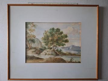 Fraaie aquarel Peter Eyskens Landschap met hoge boom  beschikbaar voor biedingen