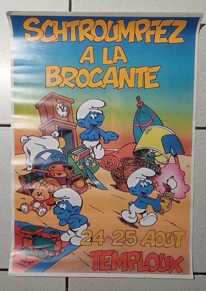 Schtroumpf smurf schlumpf affiche brocante, Verzamelen, Smurfen, Gebruikt, Stripboek, Verschillende Smurfen, Ophalen of Verzenden