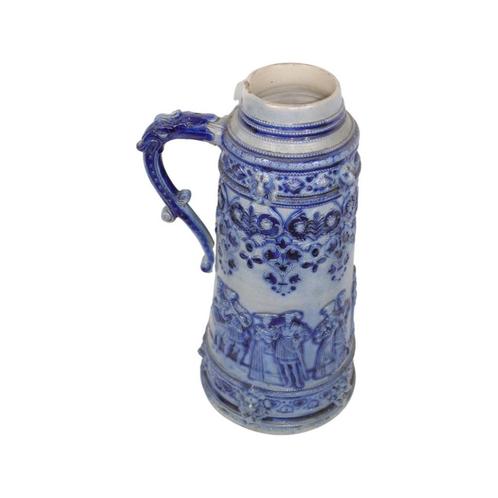 Zeer grote blauwe zandstenen kruik met reliëf 19e Duitsland, Antiek en Kunst, Antiek | Keramiek en Aardewerk, Ophalen of Verzenden