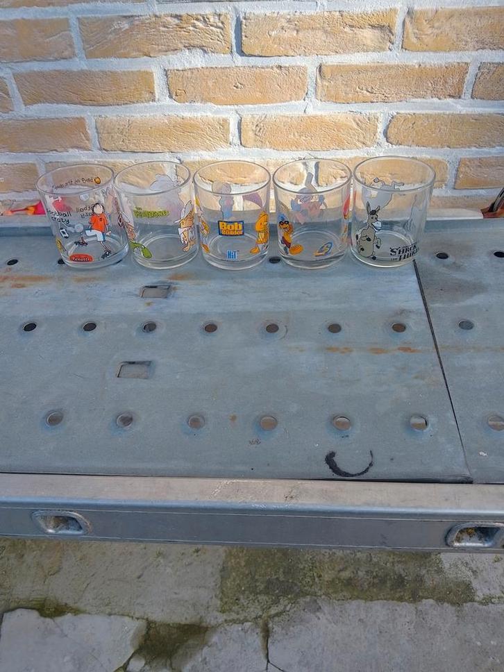 Vijf limonade glazen, Verzamelen, Glas en Drinkglazen, Gebruikt, Frisdrankglas, Ophalen