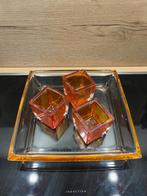 Prachtige glazen schaal met theelichthouders van Leonardo, Schaal, Vierkant, Ophalen of Verzenden, Glas