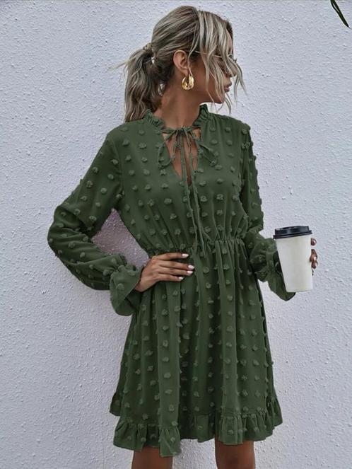 Shein - Korte jurk - khaki groen- maat L - lange mouw, Kleding | Dames, Jurken, Zo goed als nieuw, Maat 42/44 (L), Groen, Boven de knie