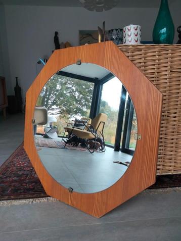 1970s XL vintage pitch pine spiegel octagon miroir, Enlèvement, Utilisé, 75 à 100 cm, Moins de 100 cm