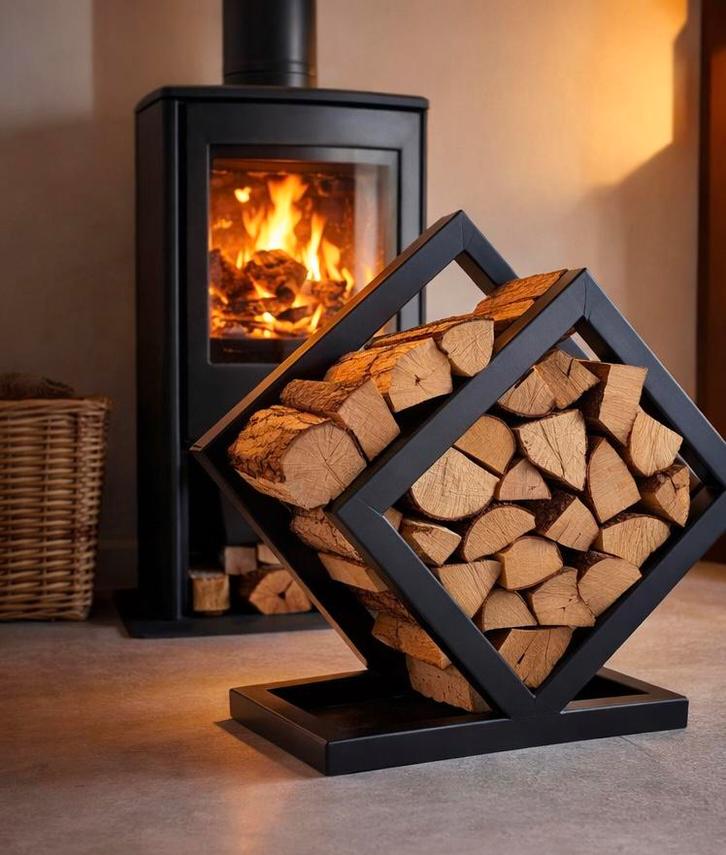 Range buche design en acier, Huis en Inrichting, Kachels, Zo goed als nieuw, Hout, Ophalen