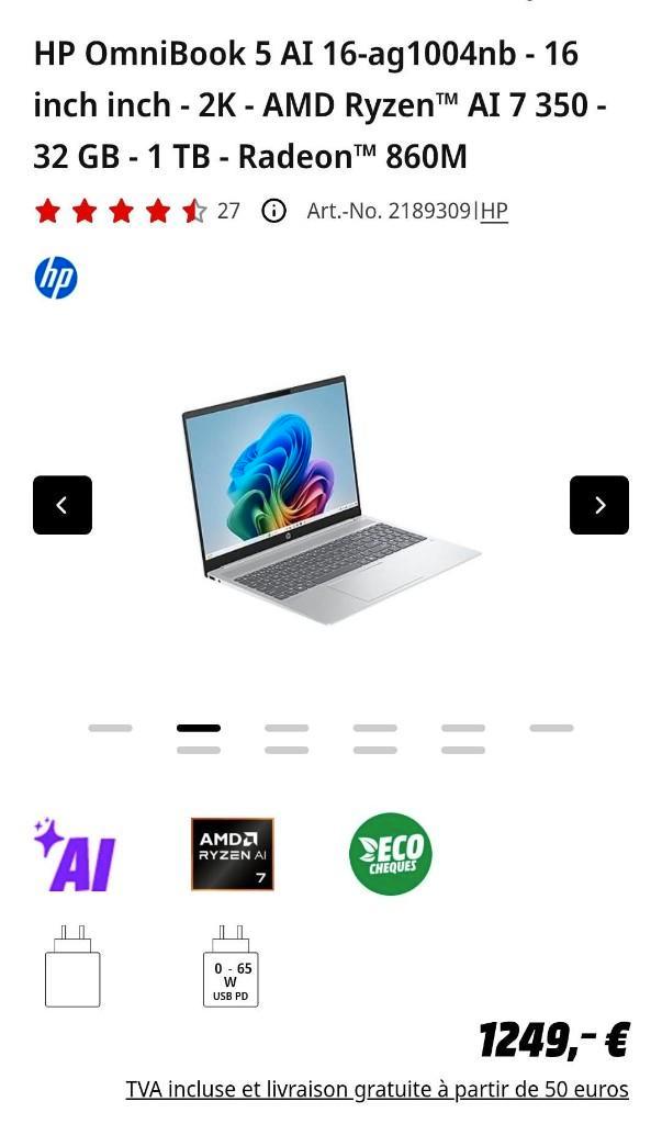 PC PORTABLE HP Omnibook 5, Computers en Software, Windows Laptops, Nieuw, 16 inch, SSD, Onbekend, 32 GB, Azerty, Ophalen