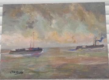 Huile sur panneau marine signe Hendrik Willem mesdag, Enlèvement ou Envoi