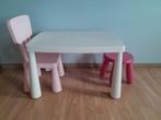Witte kindertafel met roze stoel en kruk, Ophalen, Zo goed als nieuw