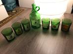 Set Whiskey fles + 6 glazen groen glas, Antiek en Kunst, Ophalen