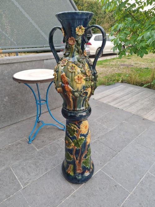Grote vaas uit 1900 met handgrepen op geglazuurd keramisch v, Antiek en Kunst, Antiek | Keramiek en Aardewerk, Ophalen of Verzenden