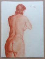 JAN DE BIE / RUGGELINGS NAAKT / ORGINEEL WERK / 40x30cm SIG, Enlèvement ou Envoi