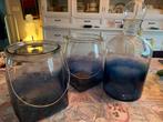 Drie glazen flessen / vazen - blauw / wit, Huis en Inrichting, Ophalen of Verzenden, Zo goed als nieuw