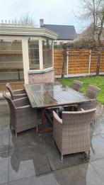 Tuintafel in teak ( met uitschuifbaarstuk ) + 7 stoelen +, Tuin en Terras, Ophalen, Gebruikt, Teakhout, 8 zitplaatsen