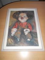 Schilderij clown achter glas met kader, handgeschilderd, Enlèvement