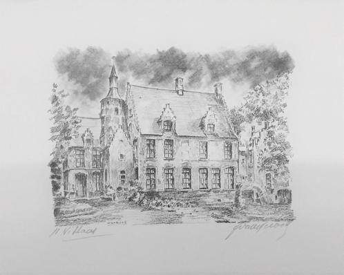 Kasteel Walburg St.-Niklaas 1931 houtskool ets, Antiek en Kunst, Kunst | Etsen en Gravures, Ophalen of Verzenden
