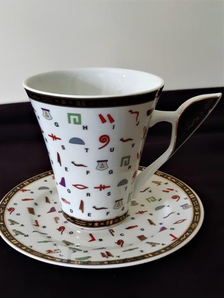 Fathy Mahoud - Limoges - koffiekop en onderbord in porselein, Antiek en Kunst, Antiek | Porselein, Ophalen of Verzenden