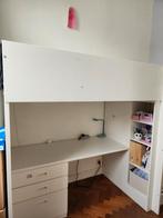 Lit mezzanine blanc avec bureau., Lit mezzanine