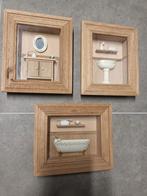 Lot de 3 cadres 3D salle de bain vintage, Bois, Moins de 50 cm, Utilisé, Moins de 50 cm