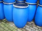 Blauwe vaten,tonnen van 120 L met zwart deksel en klemring, Tuin en Terras, 75 tot 150 liter, Ophalen, Zo goed als nieuw, Kunststof