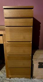 Commode 6 tiroirs, plaqué chêne moyen/miroir, 40x123 cm, Maison & Meubles, Armoires | Commodes, 25 à 50 cm, ., 5 tiroirs ou plus