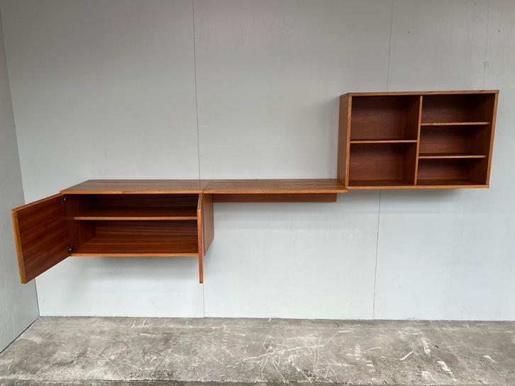 Exceptioneel vrijhangend teak retro bureau/cocktailkast 1960, Huis en Inrichting, Kasten | Dressoirs, Gebruikt, 200 cm of meer