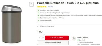 Brabantia prullenbak, zacht aanvoelend, platinamat, 60 liter beschikbaar voor biedingen