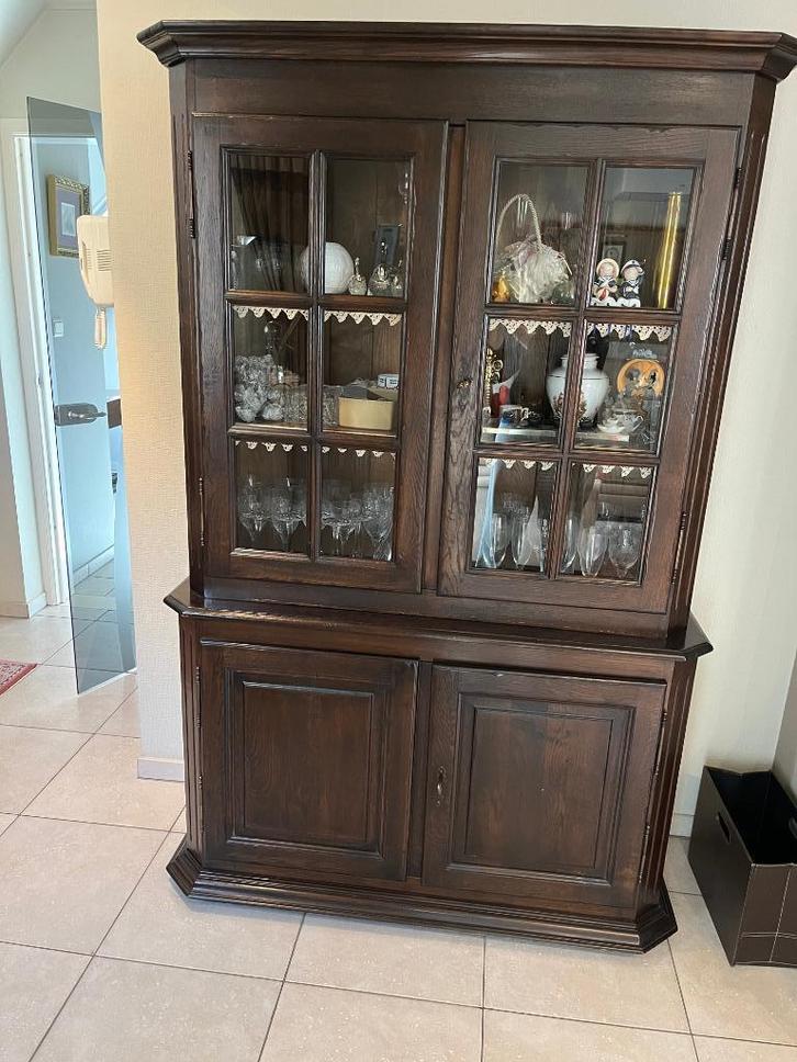 Hoge houten vitrinekast, Huis en Inrichting, Kasten | Vitrinekasten, Gebruikt, 150 tot 200 cm, 100 tot 150 cm, 50 tot 75 cm, Met deur(en)